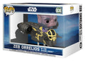 Star Wars: The Mandalorian and Grogu POP! Rides Deluxe Vinyl figurine Bobble Head Zeb Orrelios in the Razor Crest 9 cm