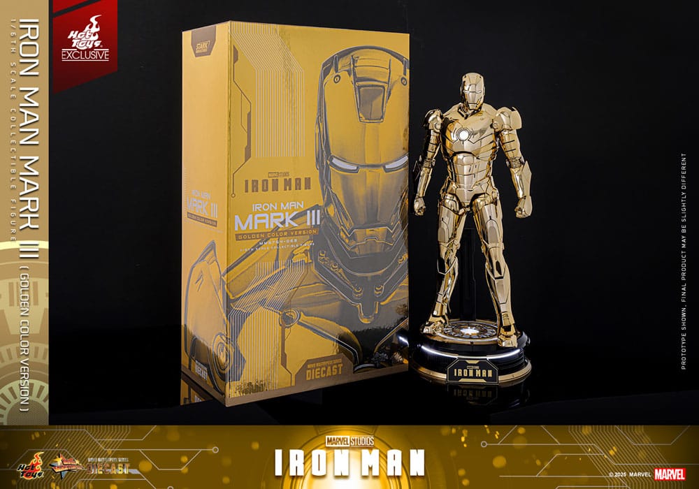 Iron Man figurine Movie Masterpiece Diecast 1/6 Iron Man Mark III (Gold Color Version) Hot Toys Exclusive 33 cm